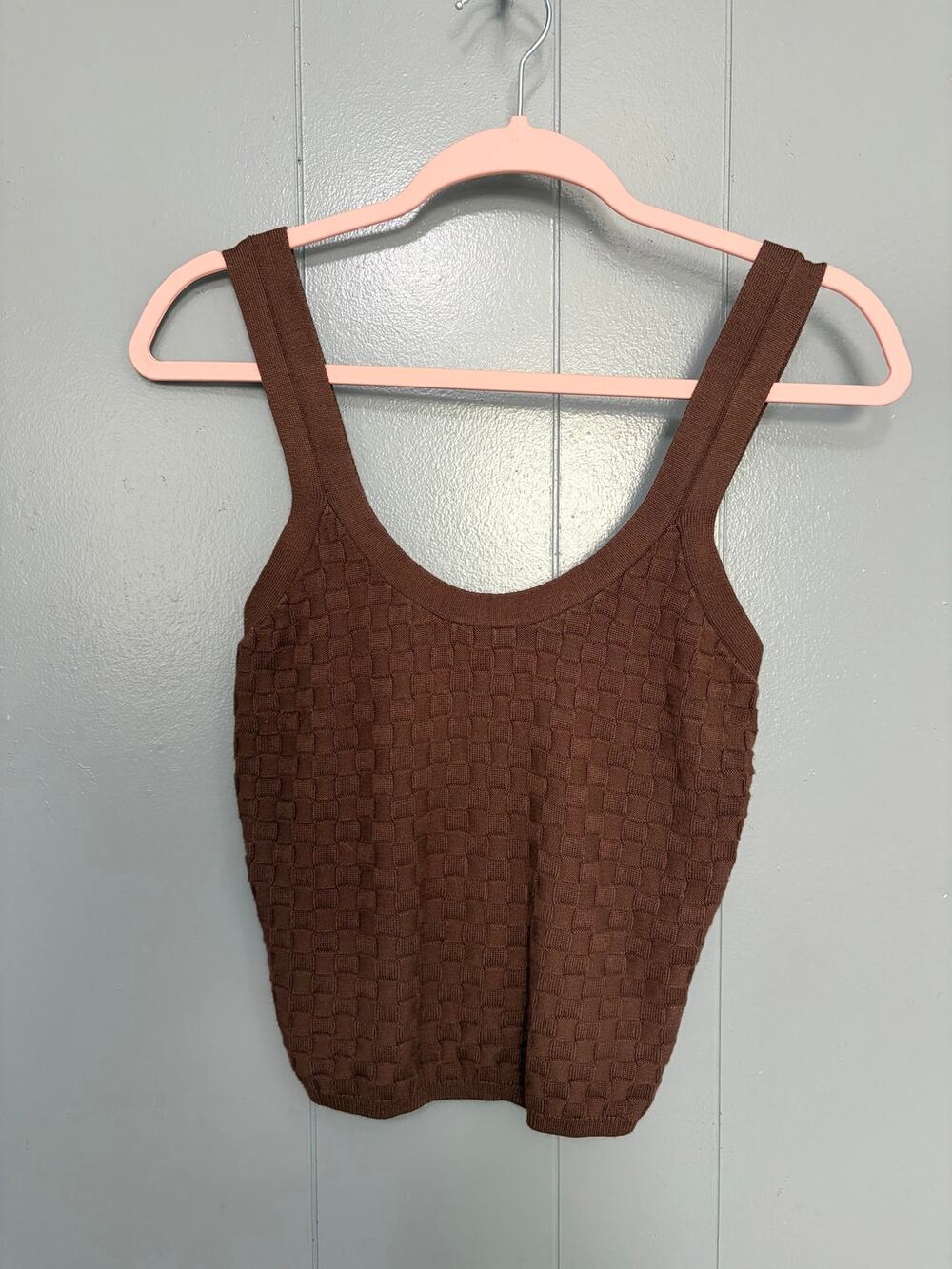 Abercrombie & Fitch Brown Checkered Knit Scoop Neck Classic Preppy Tank Top S